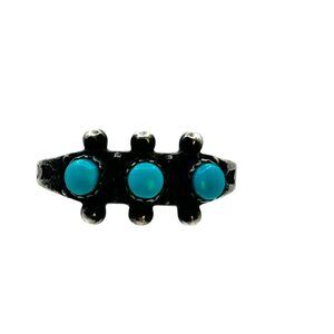 Vintage Sterling Silver Snake Eye Turquoise Ring Size 3.75 Fred Harvey Era